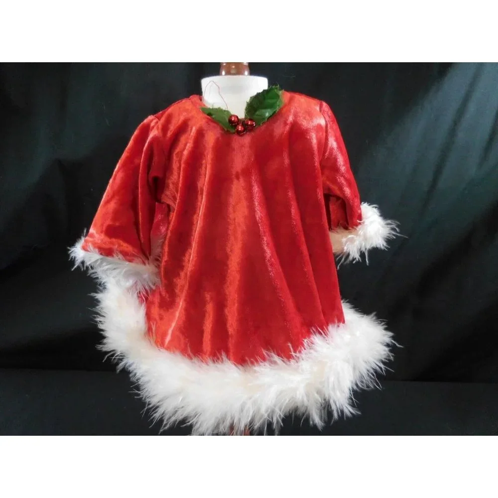 American Girl Bitty Baby red Dress White‎ flux fur trim Christmas Holiday 2000
